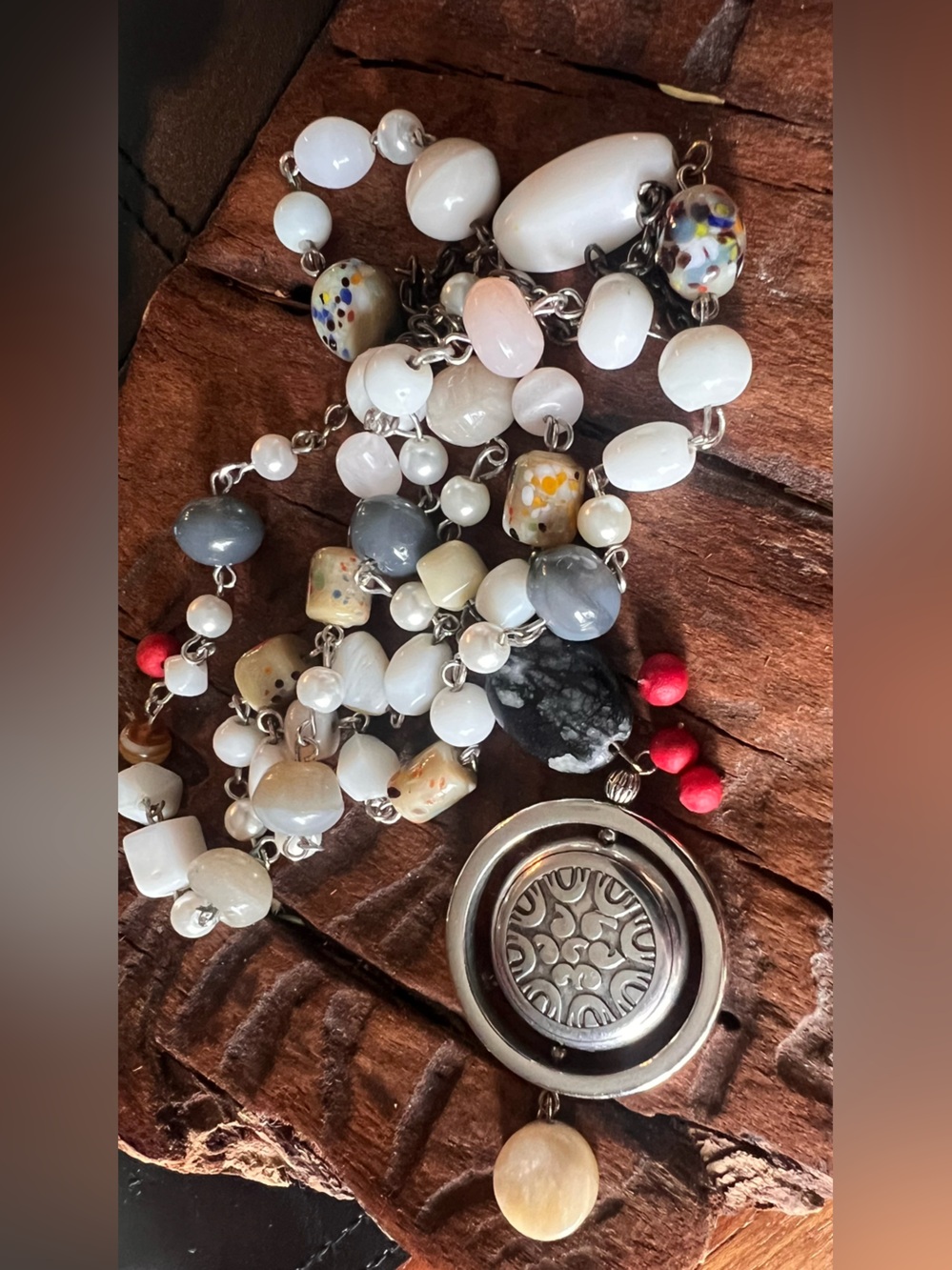 Vintage Beaded Crystal Pearl Stones Semiprecious Gem Beach Holiday 36”